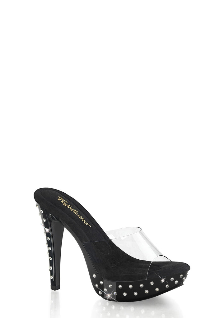 Cocktail-501 Platform Rhinestones Studded Slides-Clear-Black