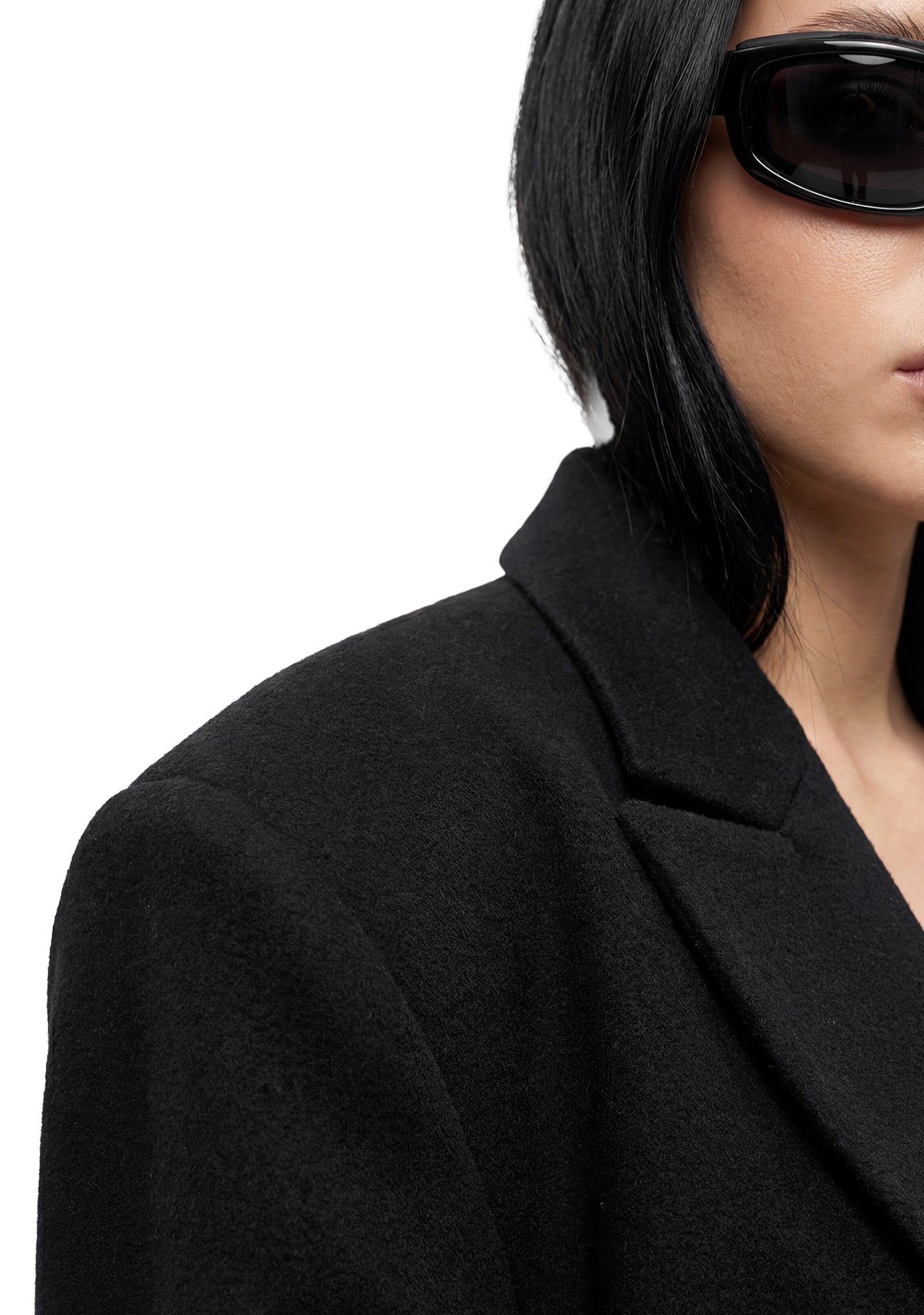 Wool Elongated Blazer Coat - Black