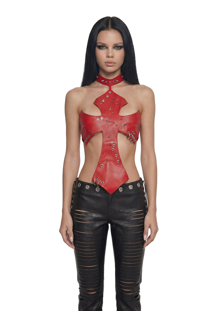 Pierced Cross Top - Red