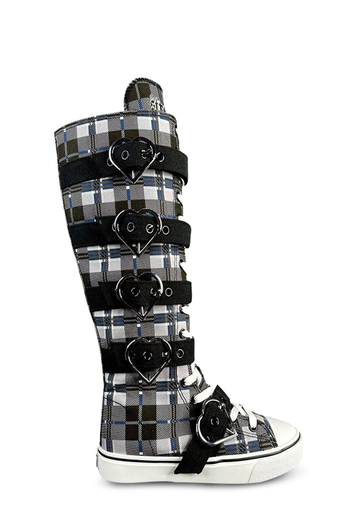 Rawr XD Plaid Knee High Sneakers - Black