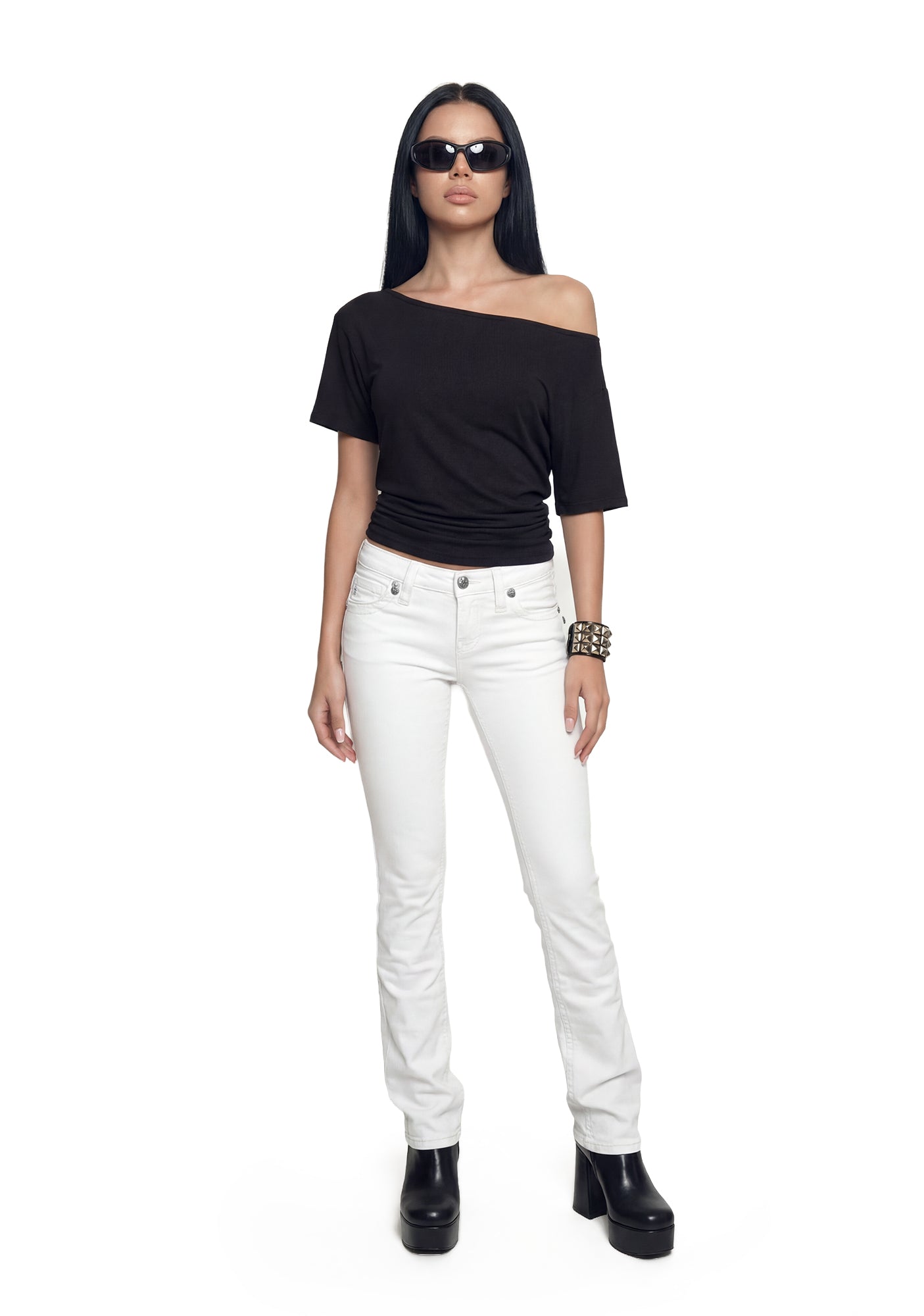 Gabbriette Low Rise Bootcut Jeans - White