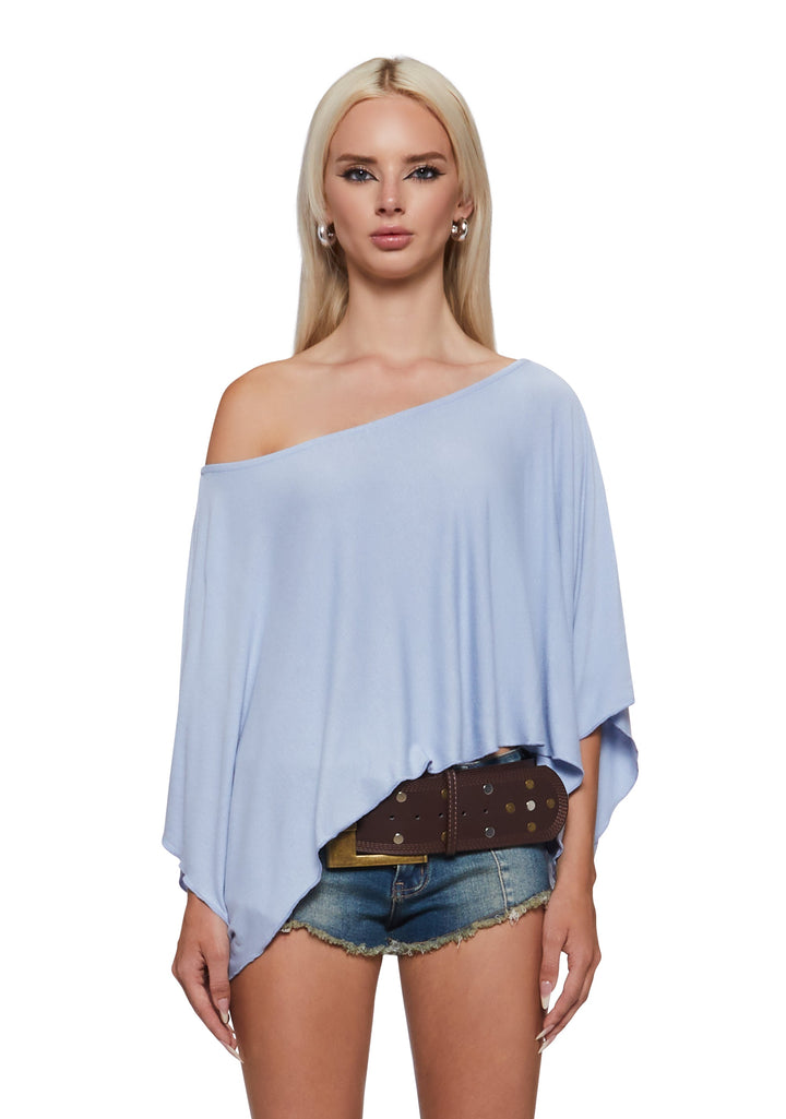 Leah Off The Shoulder Knit Poncho - Blue