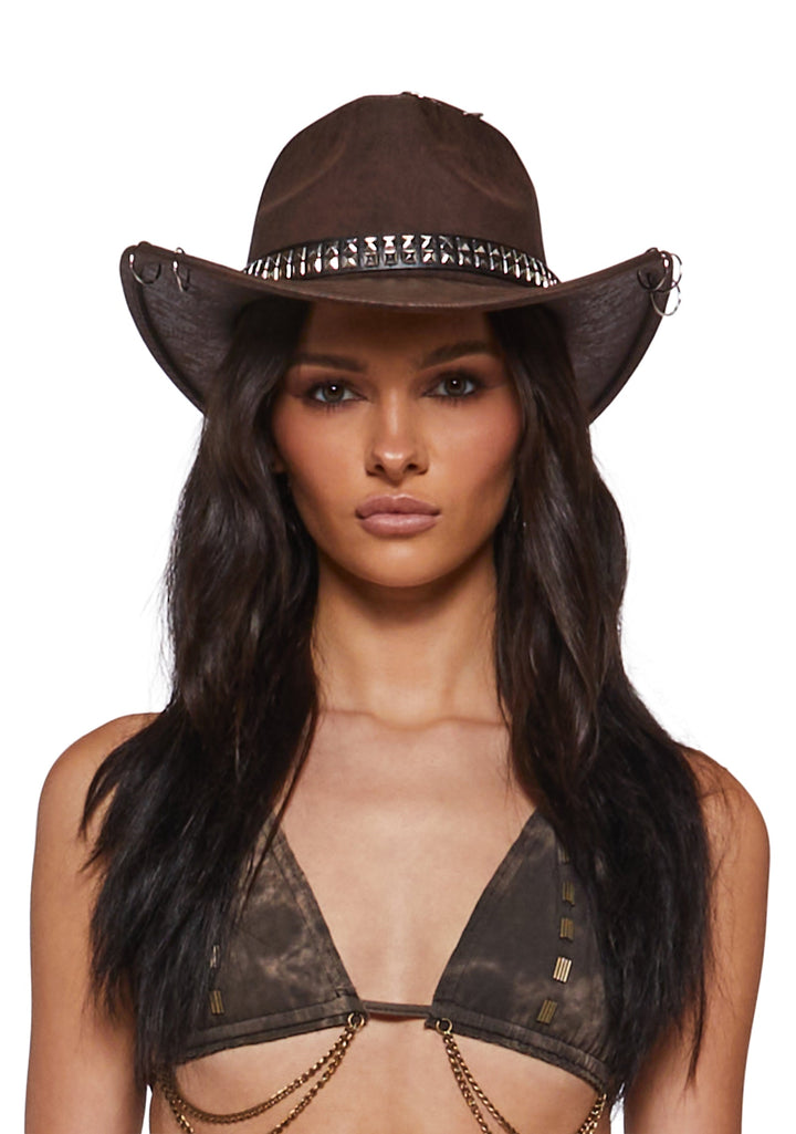Pierced Grungy Cowboy Hat - Brown