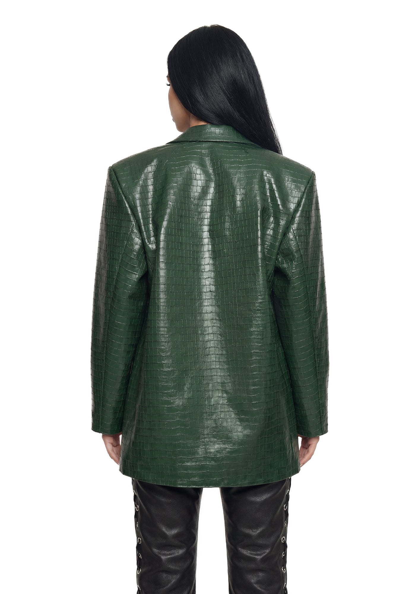Leather Oversize Blazer - Green