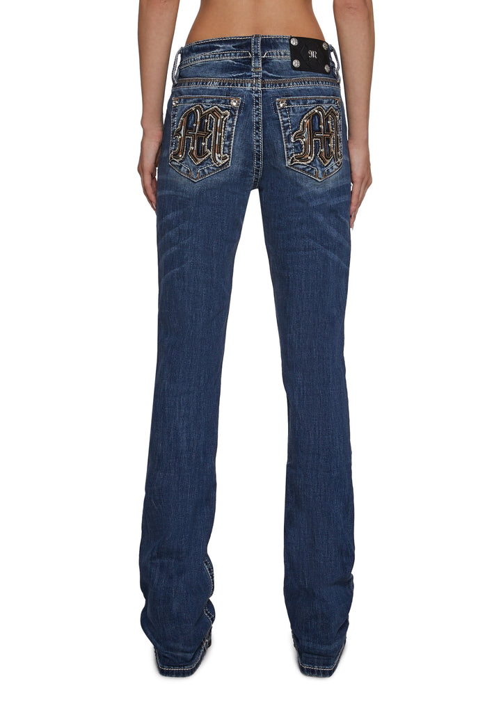 34" Mid Rise Washed Boot Cut Jeans