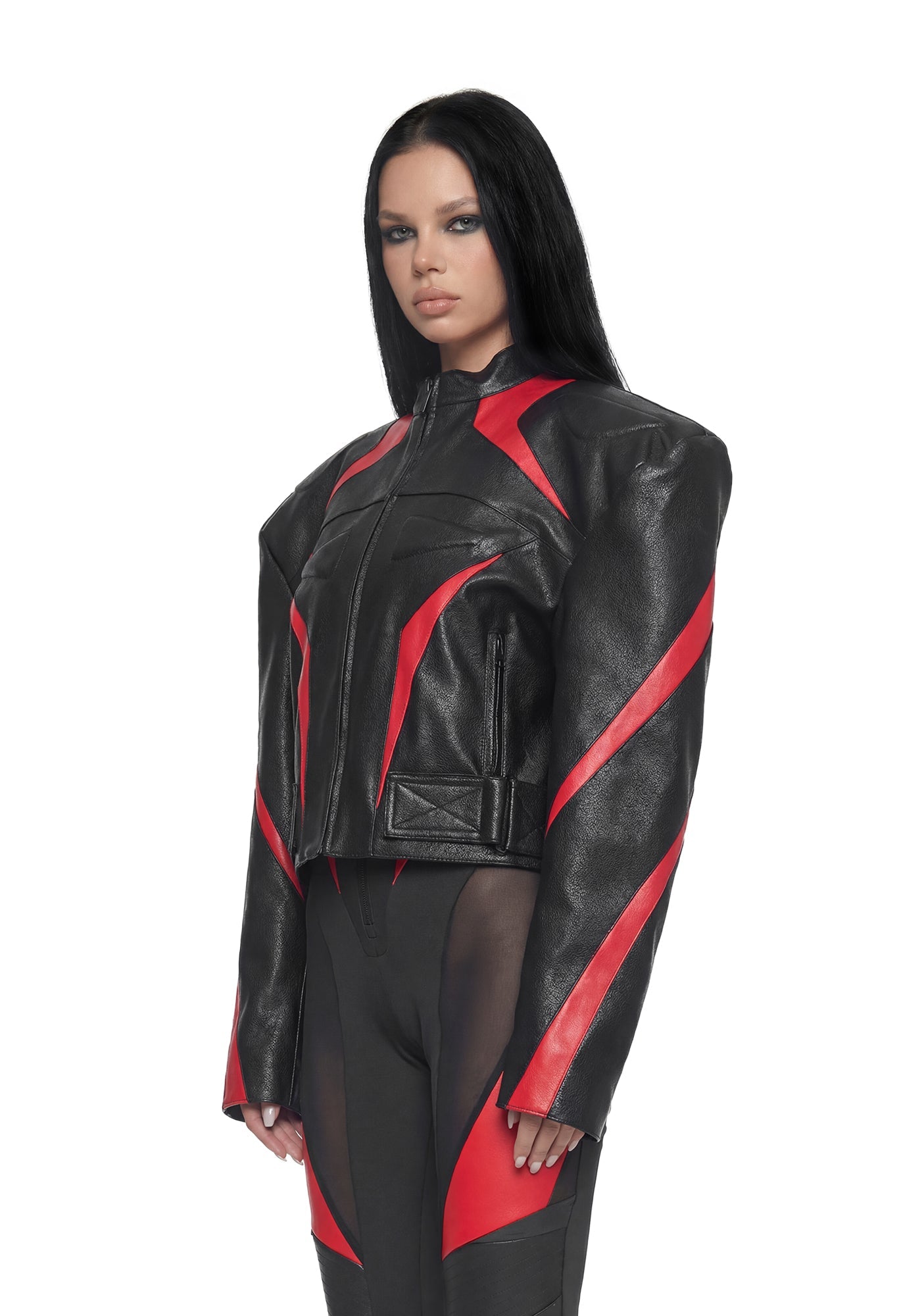 Power Shoulder Moto Jacket - Black/Red
