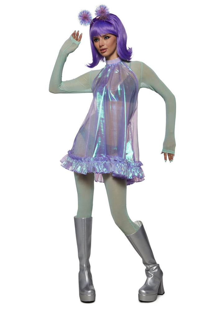 Retro Alien Girl Bodysuit Costume - Light Blue