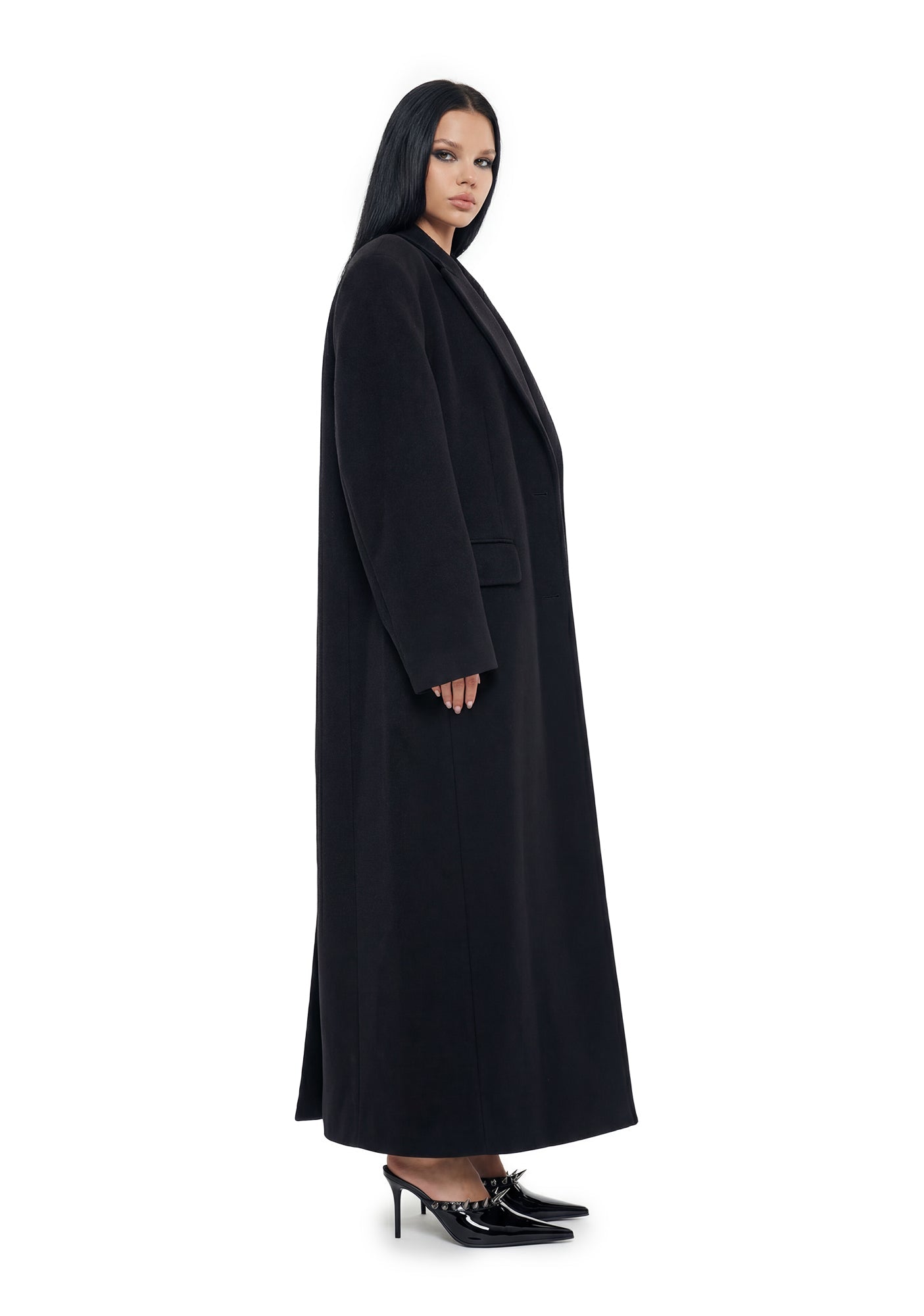Wool Elongated Blazer Coat - Black