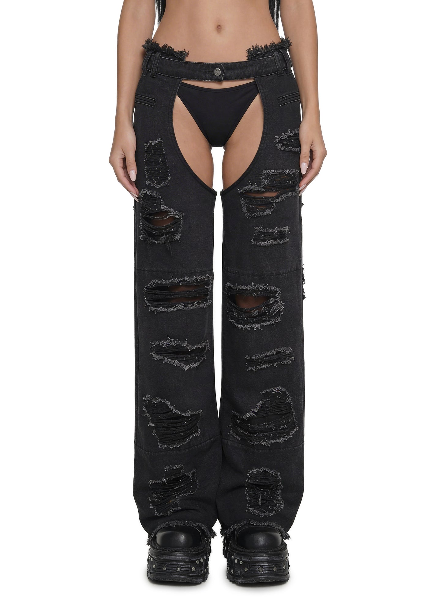 Denim Shredded Chaps - Black