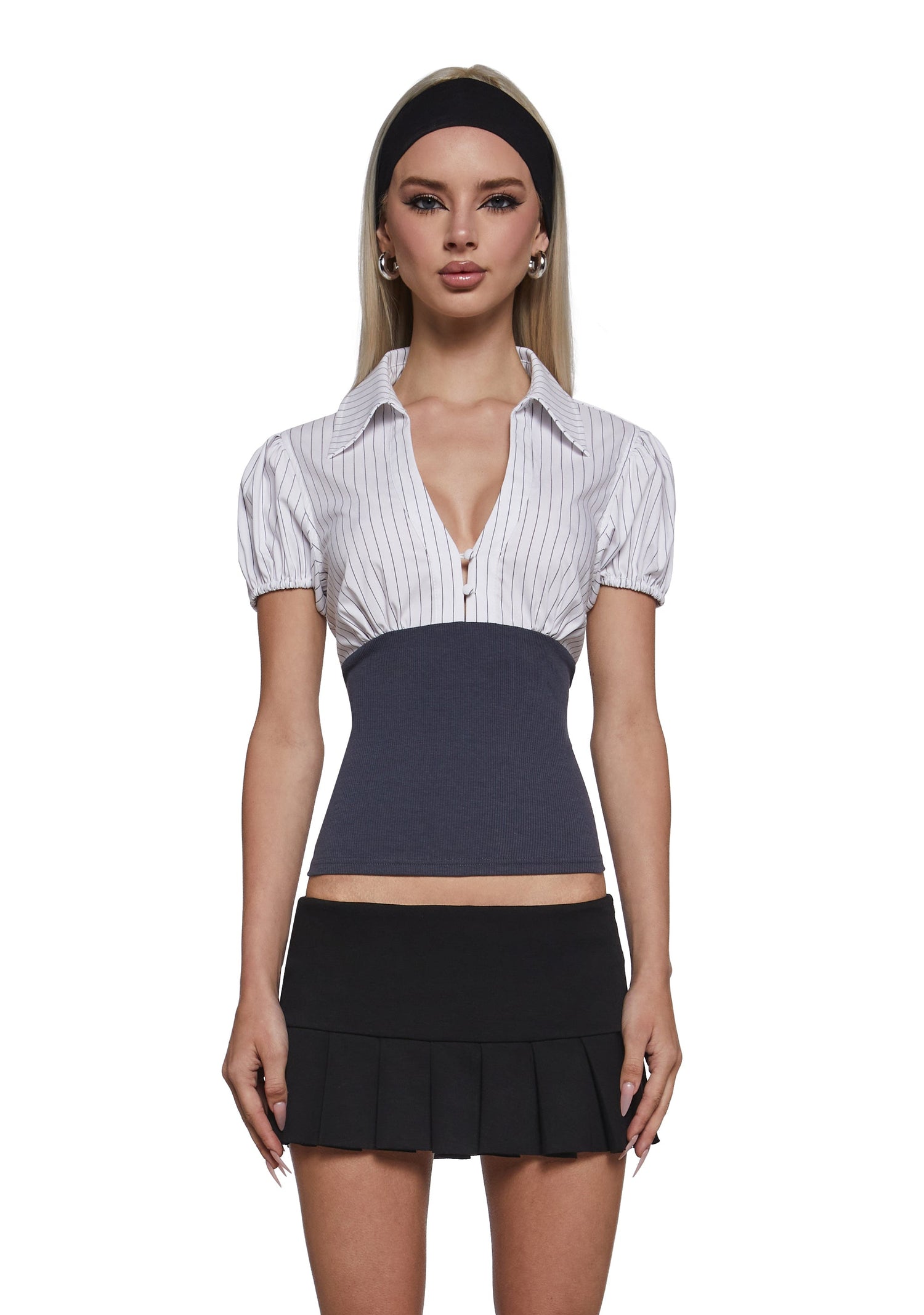 Adriana Pin Stripe Knit Waist Blouse