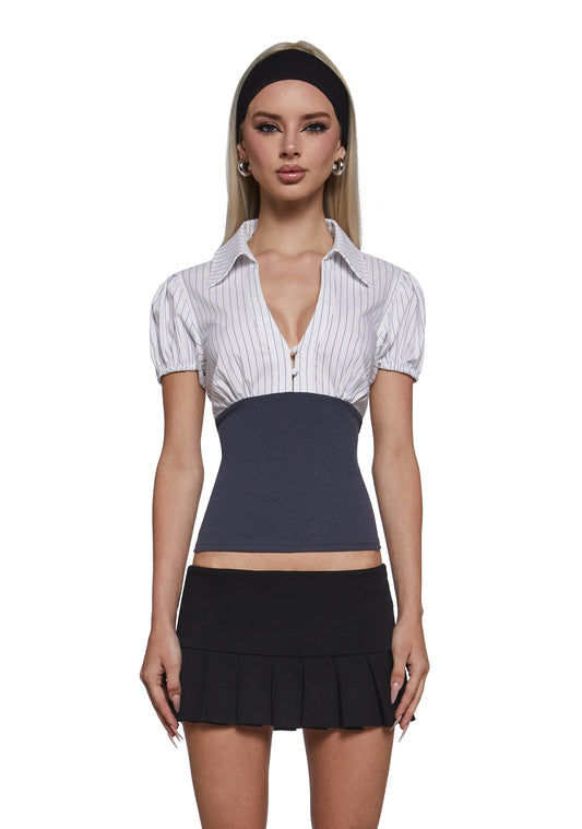 Adriana Pin Stripe Knit Waist Blouse
