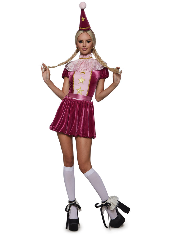 Pink Velvet Star Clown Costume