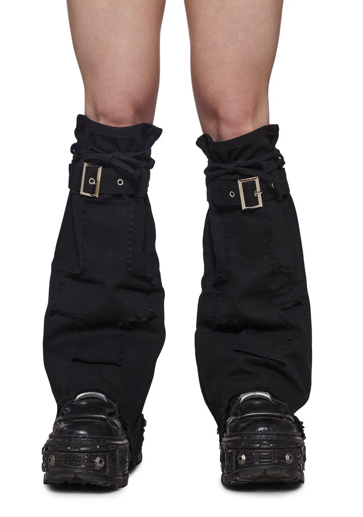 Distressed Cross Leg Warmers - Black