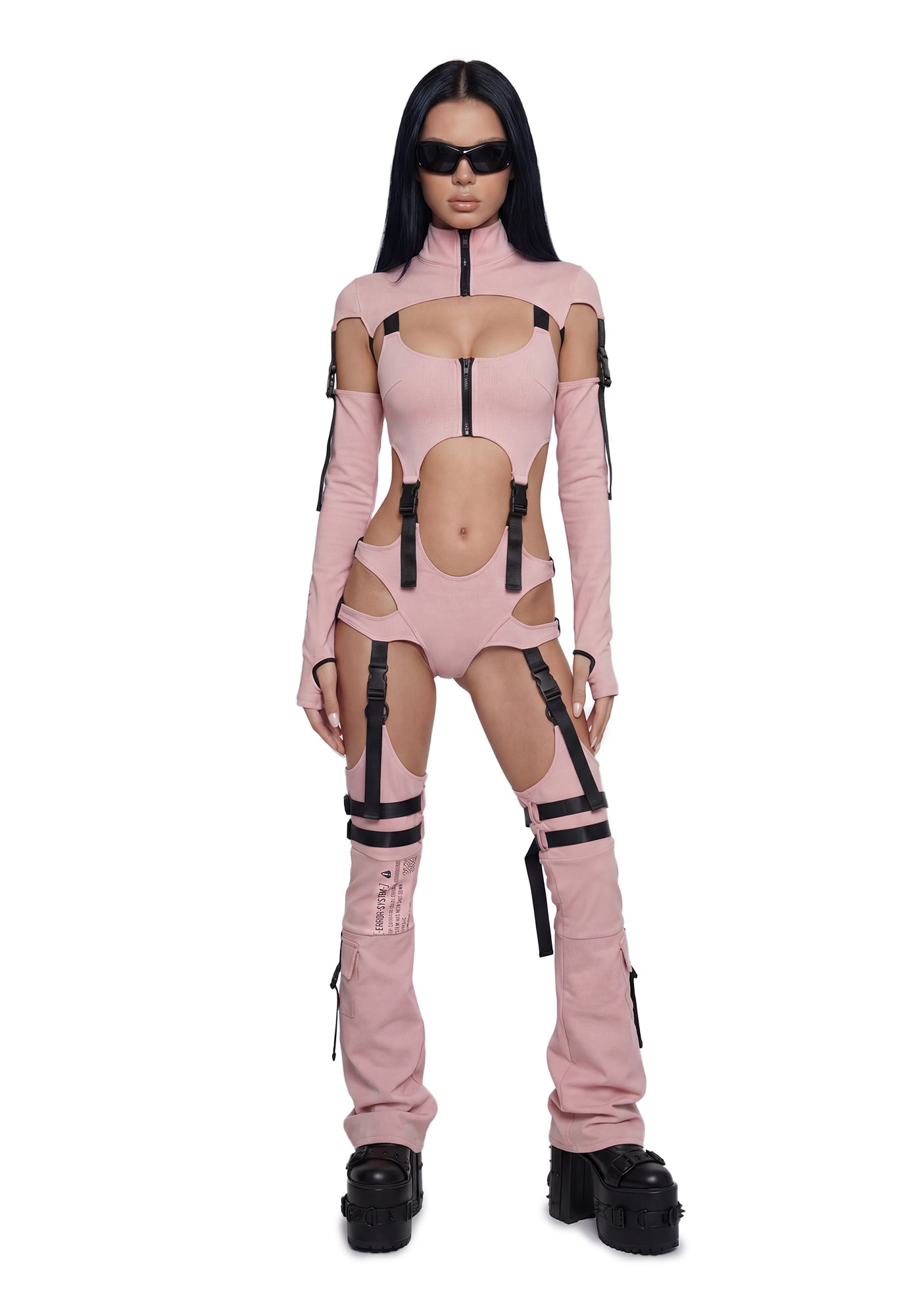 Digital Lands Bodysuit And Leg Warmers Set - Pink
