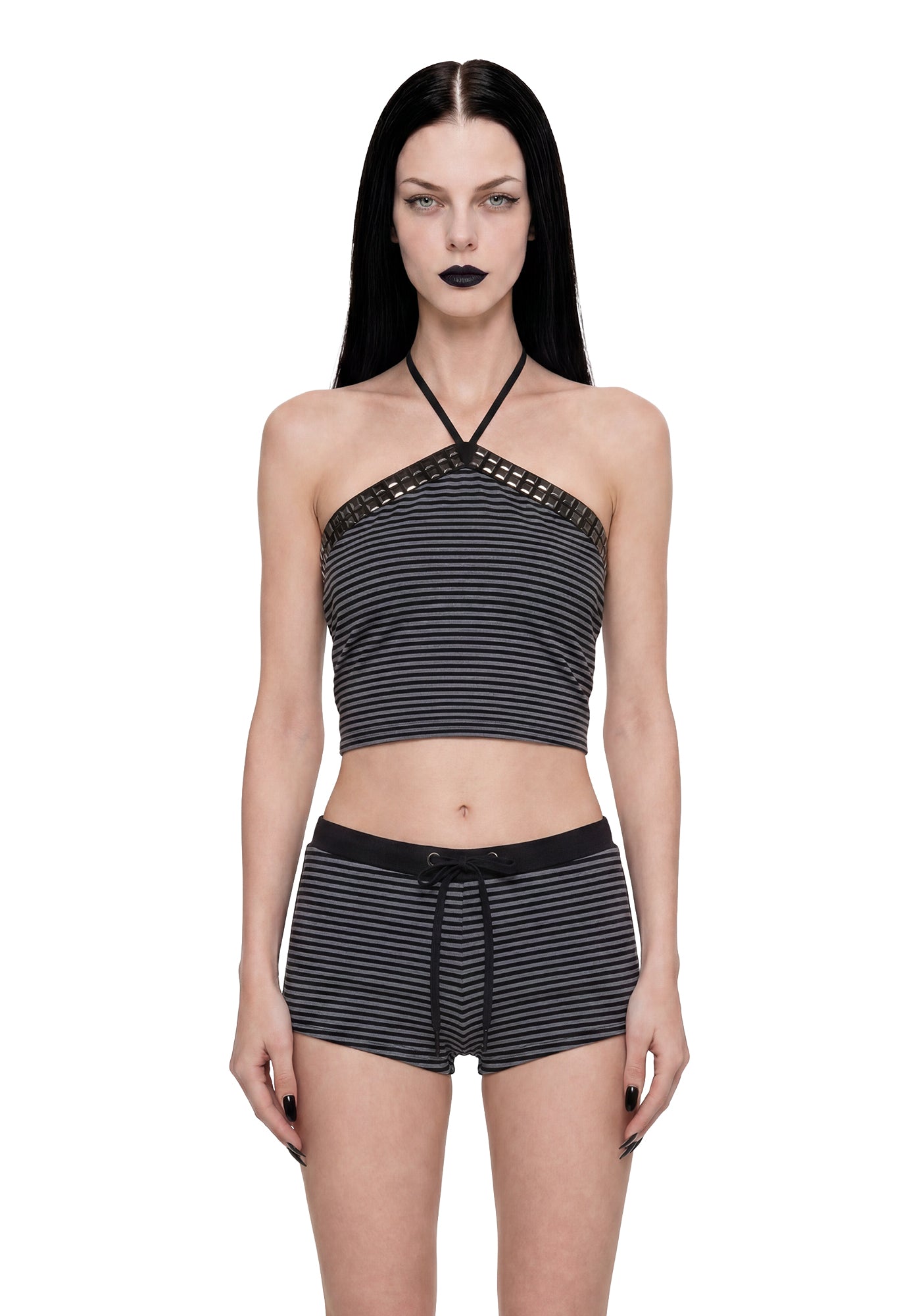 Singer Studded & Striped Halter Top