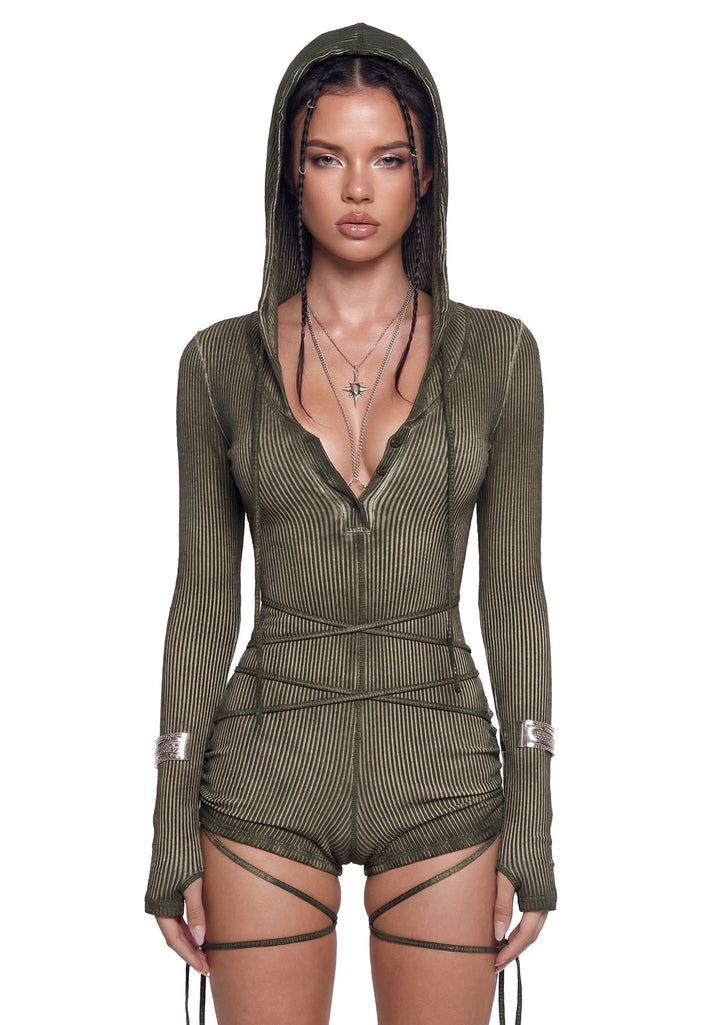 Crossfade Hooded Long Sleeve Romper - Green