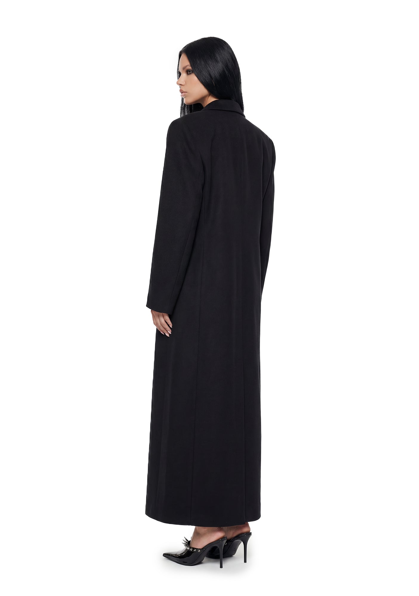 Wool Elongated Blazer Coat - Black