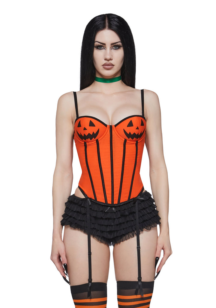 Sexy Pumpkin Corset Costume with Stockings