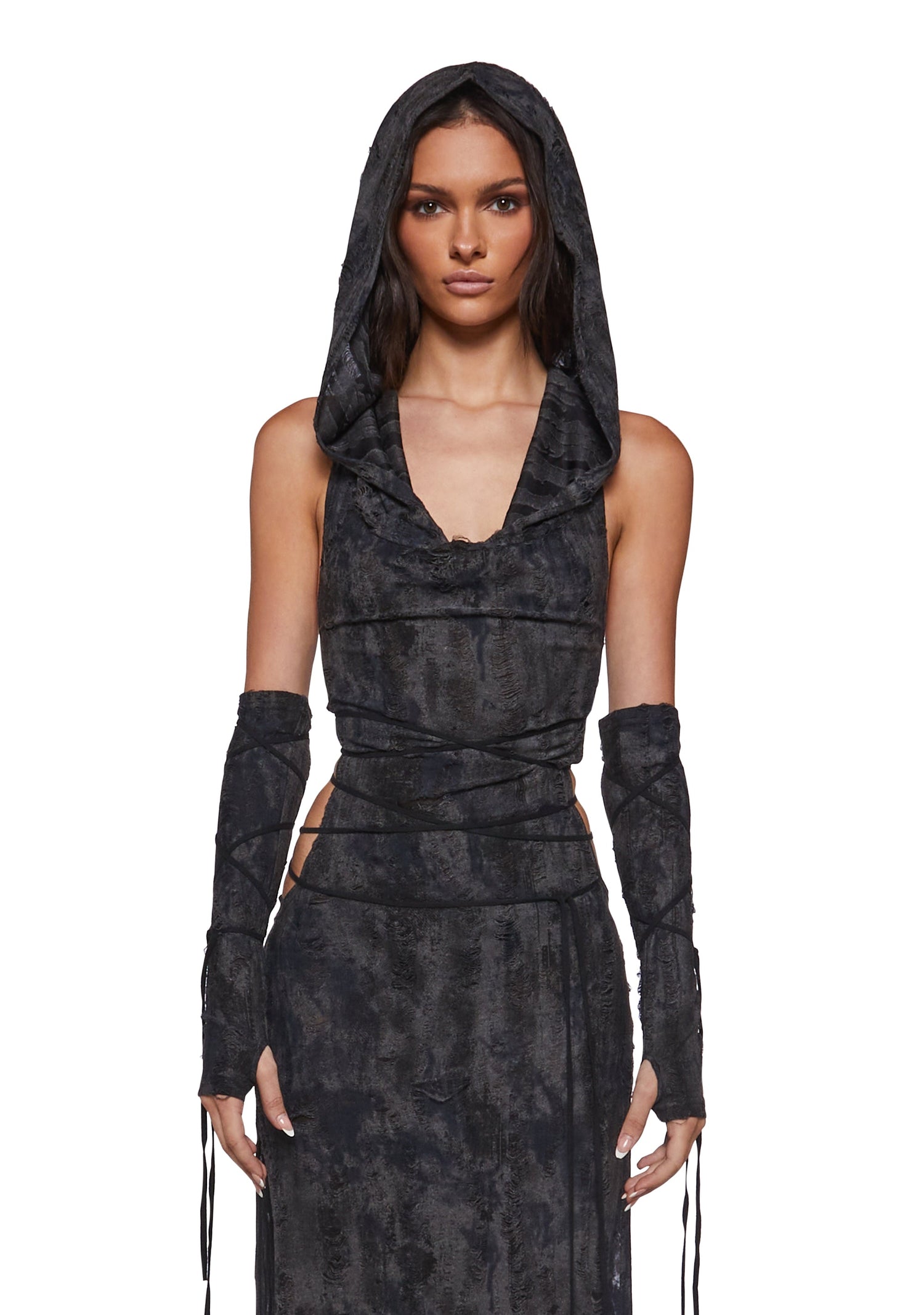 Desert Entity Hooded Maxi Dress with Gloves