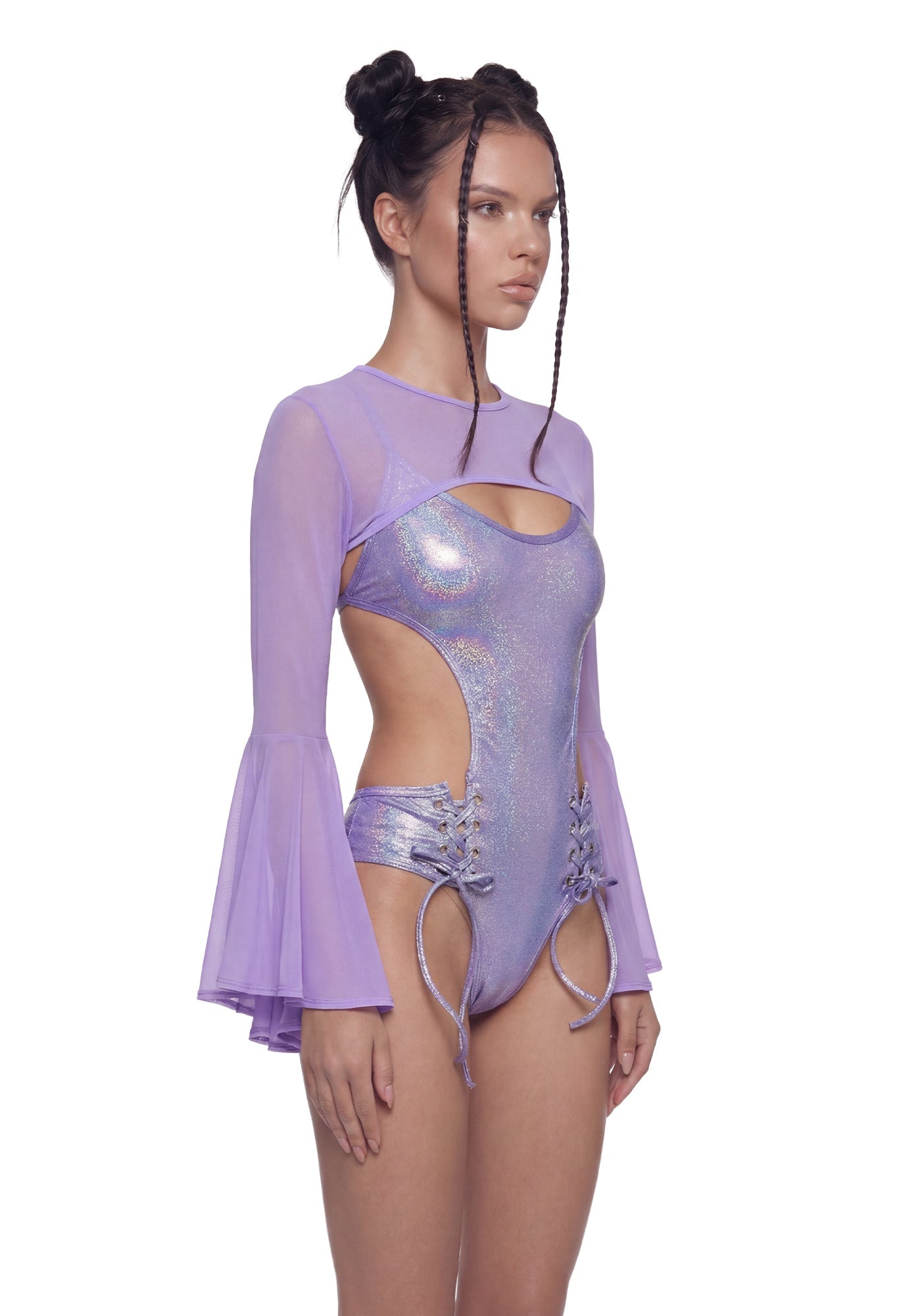 Dancer Bell Sleeve Mesh Shrug - Purple