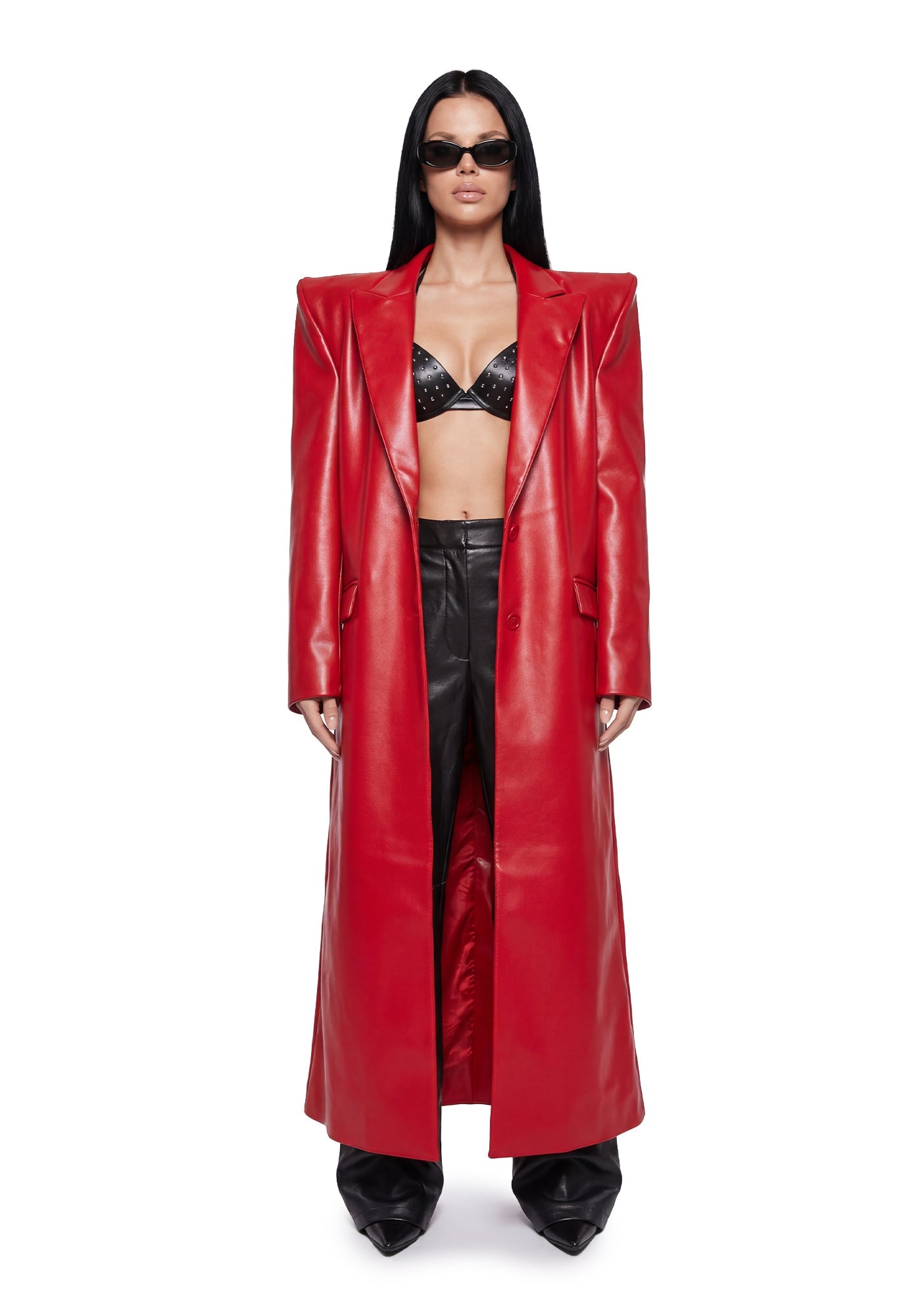 Doomsday Elongated Leather Coat - Red