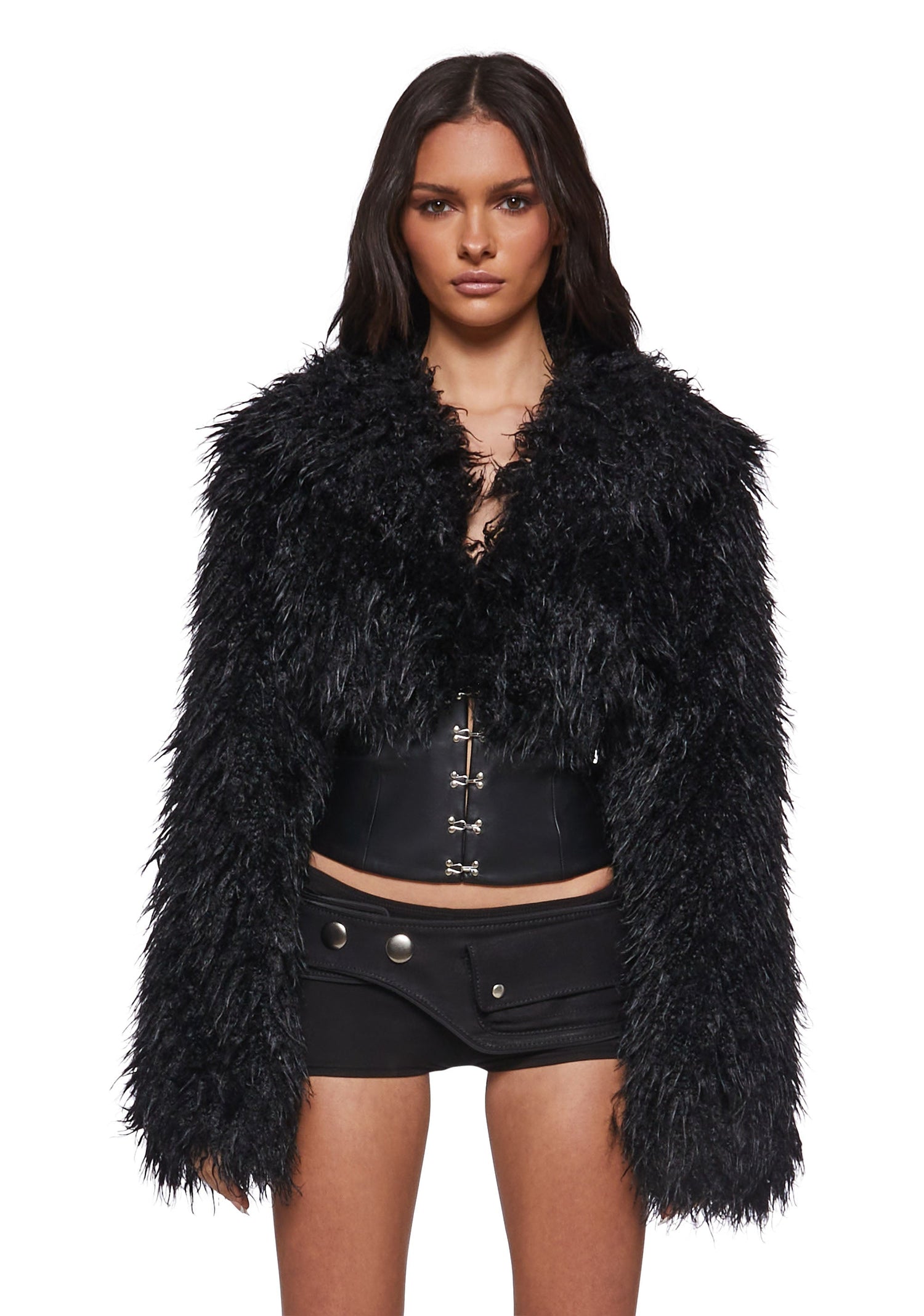 Abyss Faux Fur Jacket with Corset