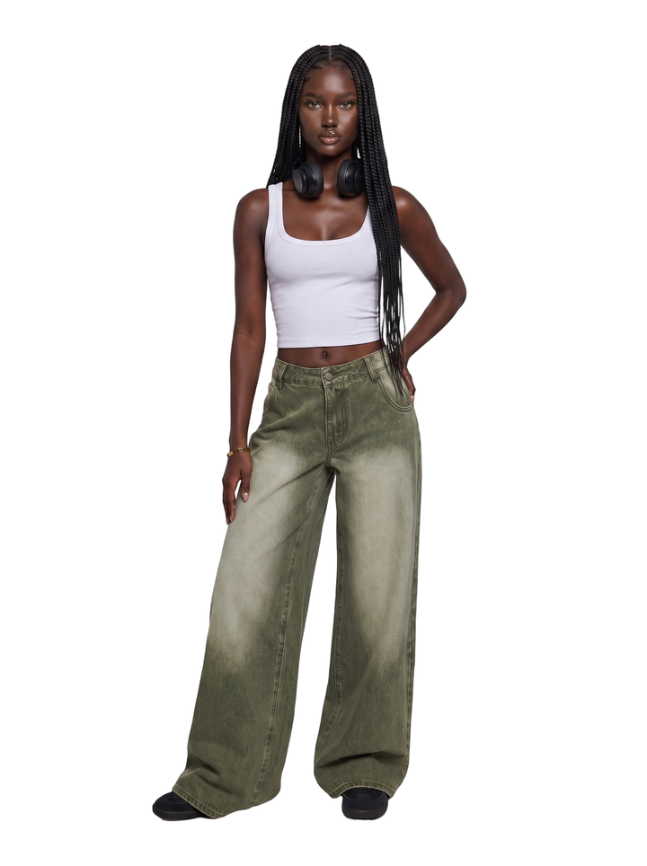 Sinful Attitude Wide Leg Jeans - Green