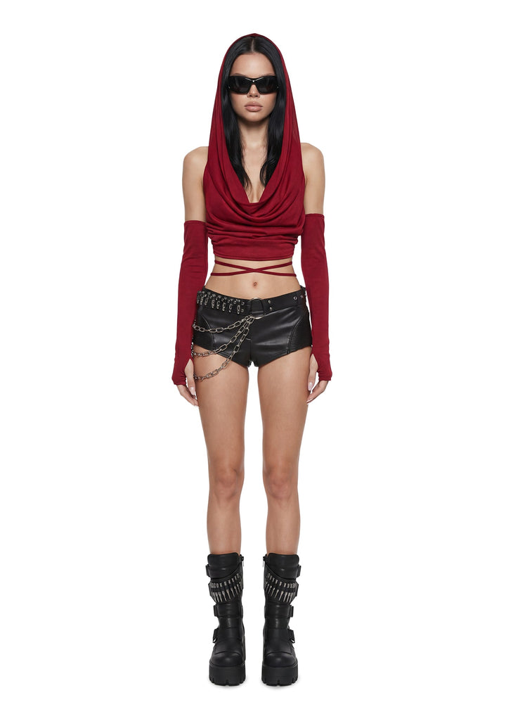 Woman in Red Hooded Top