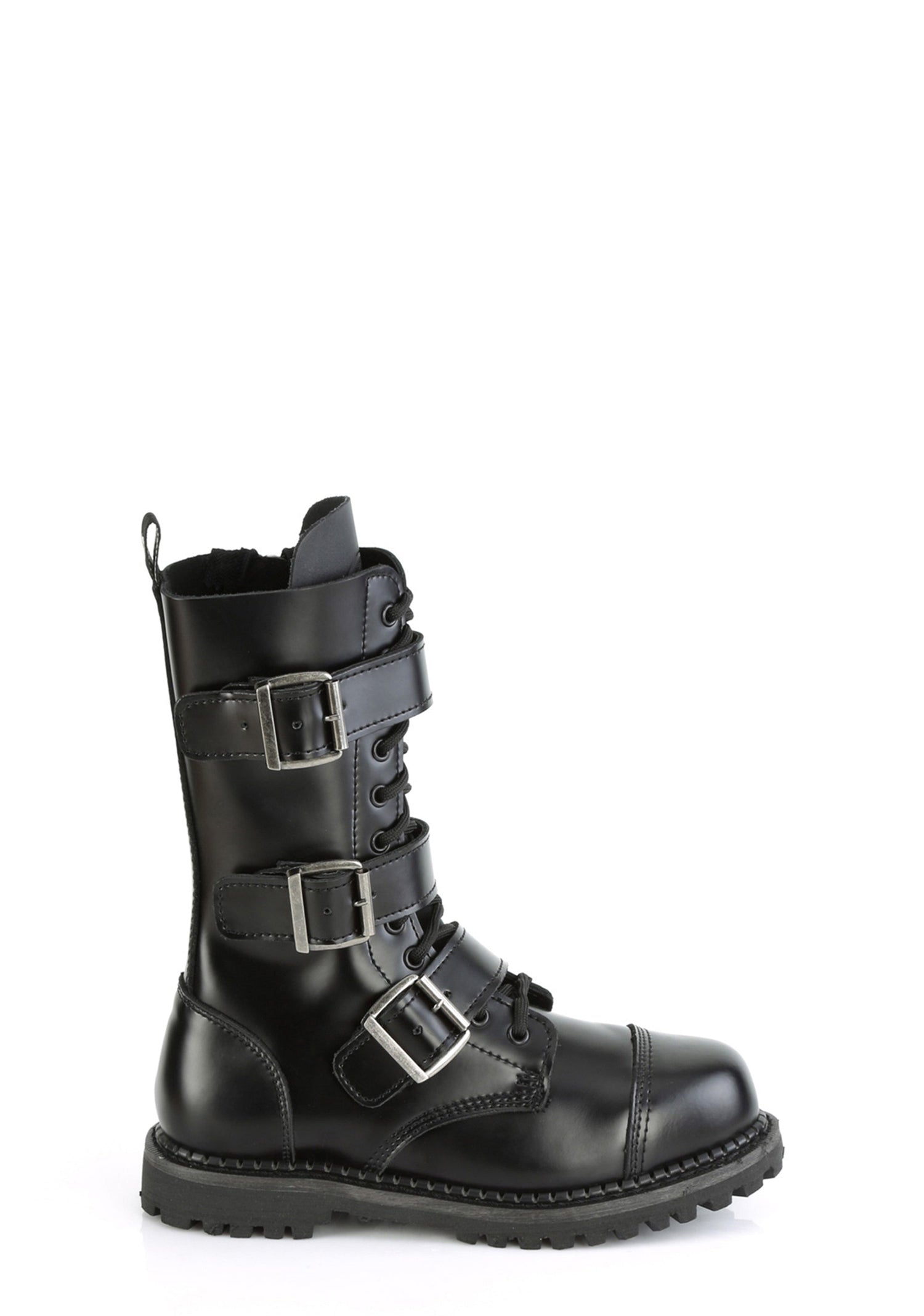 Riot-12BK Buckle Mid Calf Combat Boots