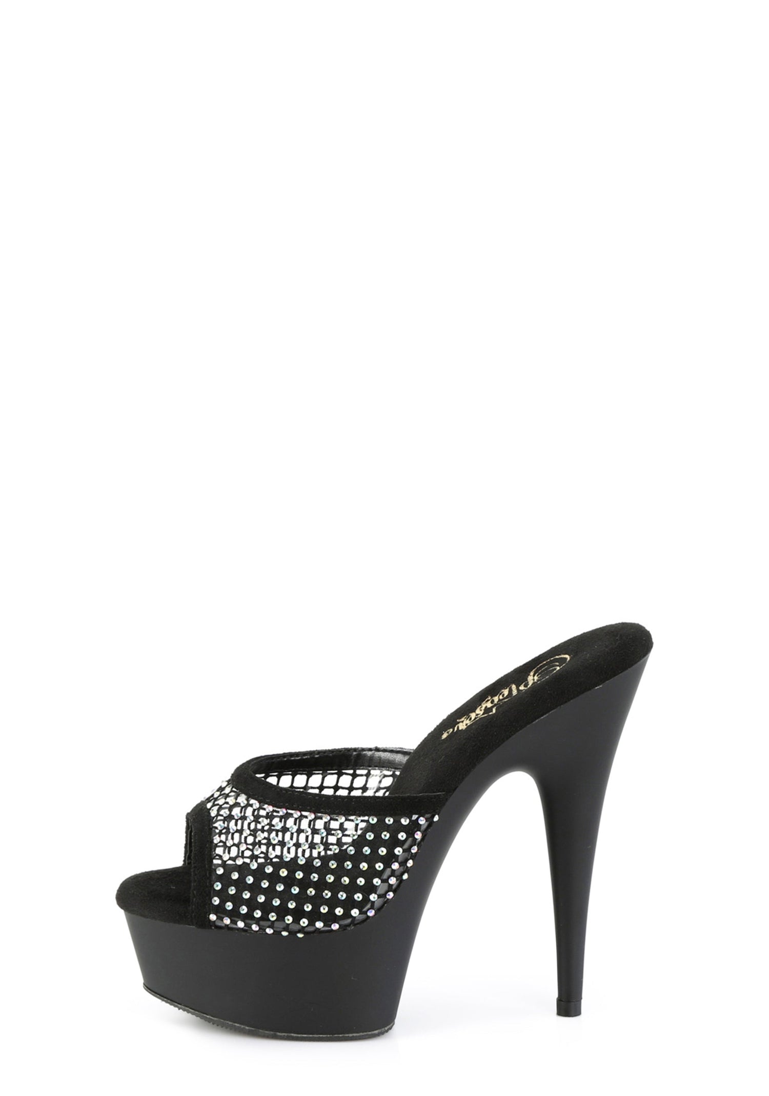 Delight 601 Rhinestone Platform Peep Toe Slides - Black