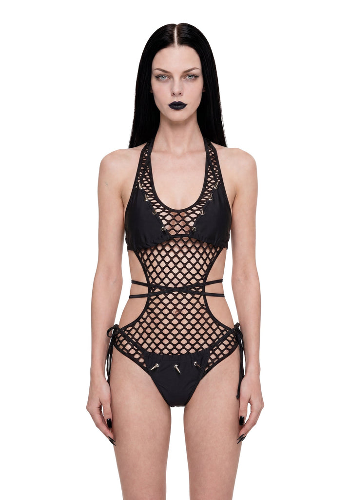 Death Angel Studded Bikini Bodysuit Set
