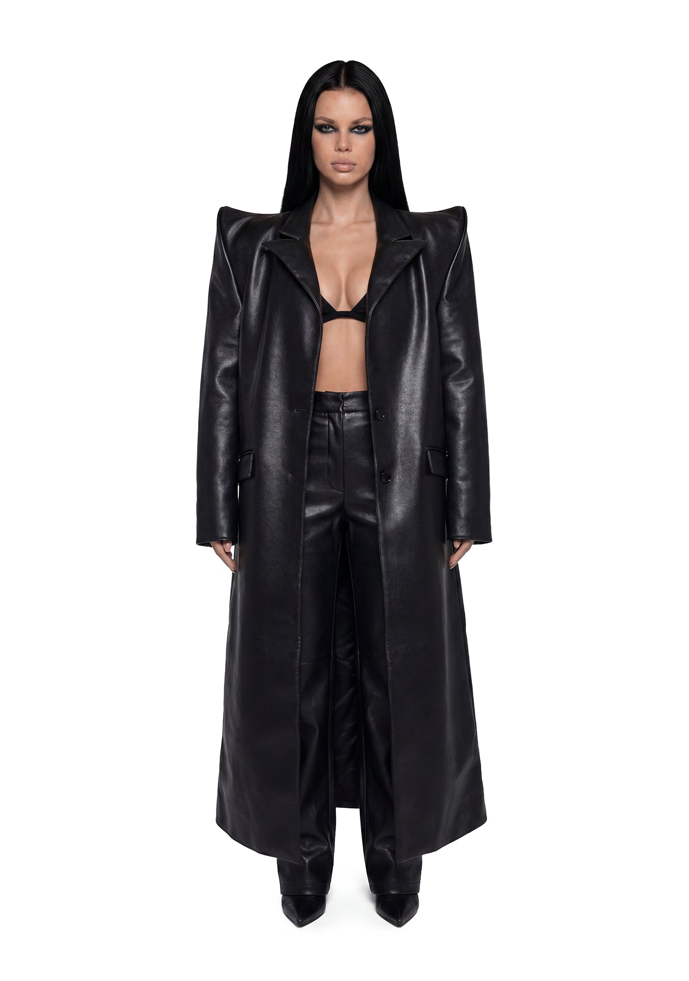 Doomsday Elongated Leather Coat - Black