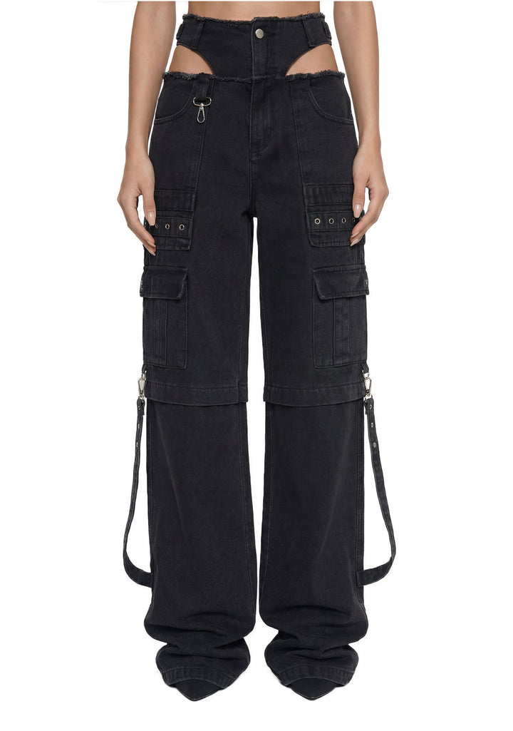 Cargo Denim Panty Trousers - Black