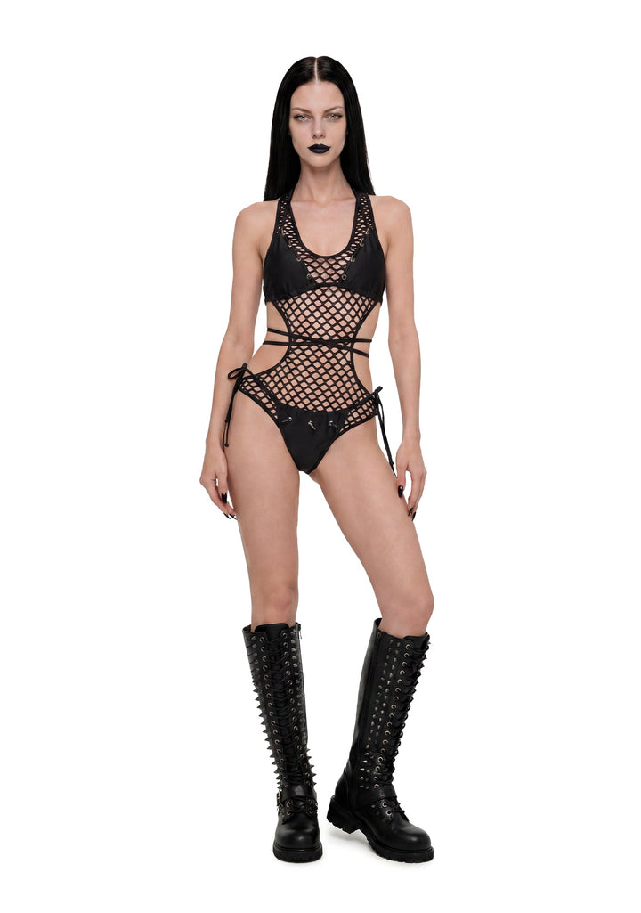 Death Angel Studded Bikini Bodysuit Set