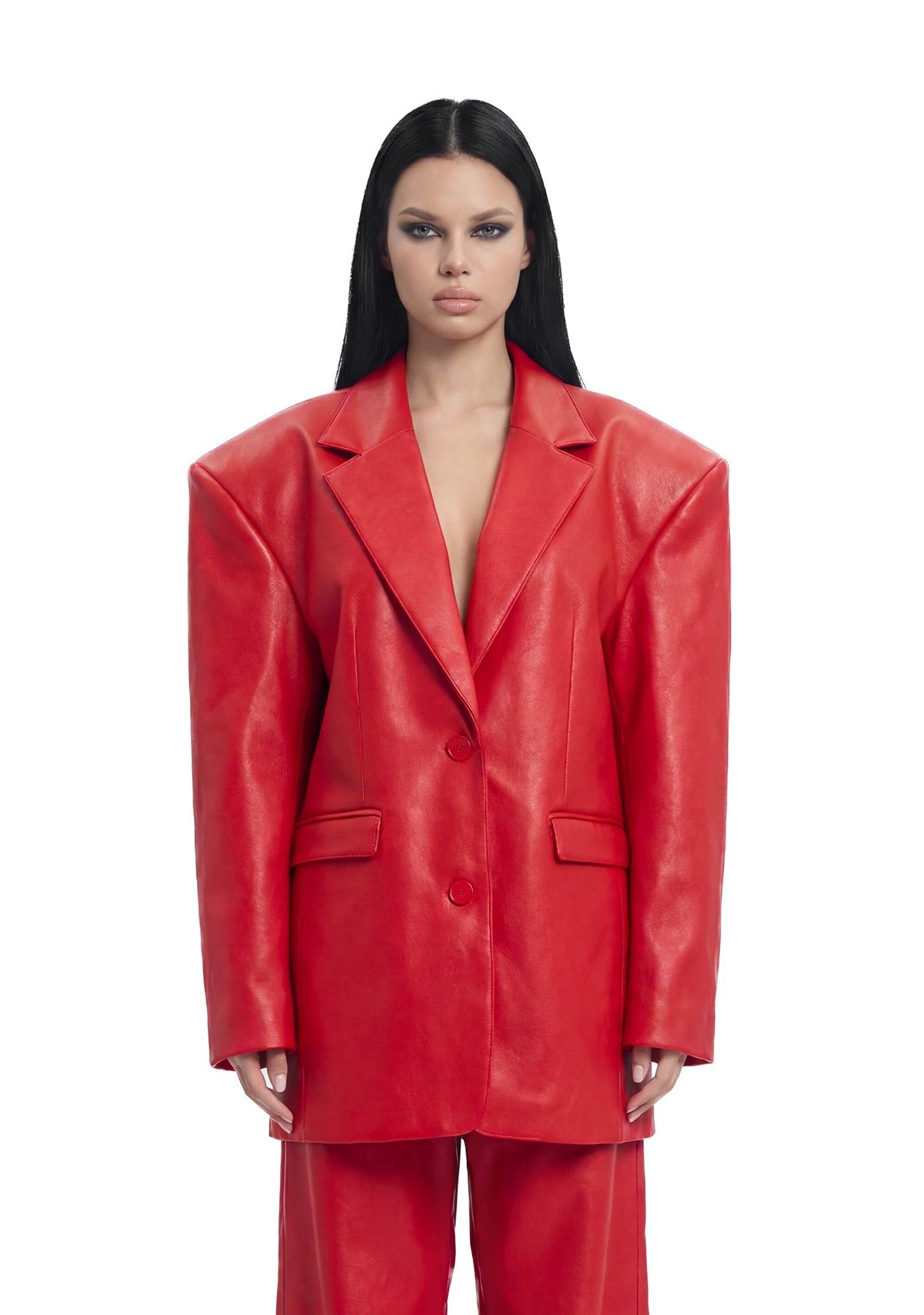 Leather Oversize Blazer - Red