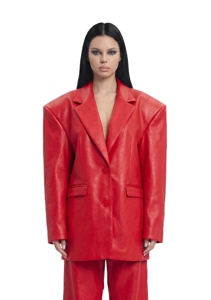 Leather Oversize Blazer - Red