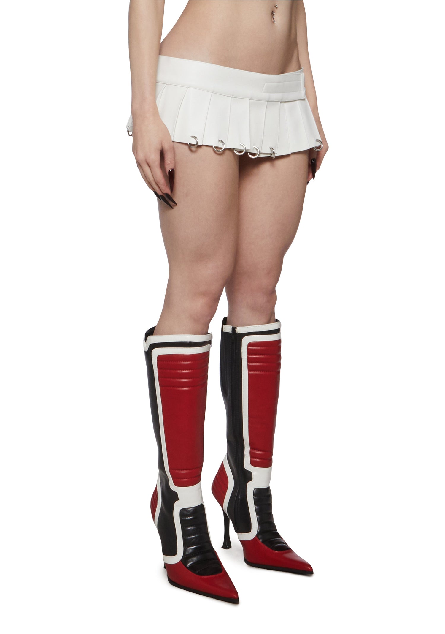 Pleated Mini Skirt with rings - White