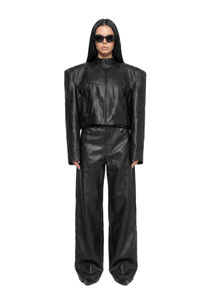 Power Shoulder Moto Jacket - Black