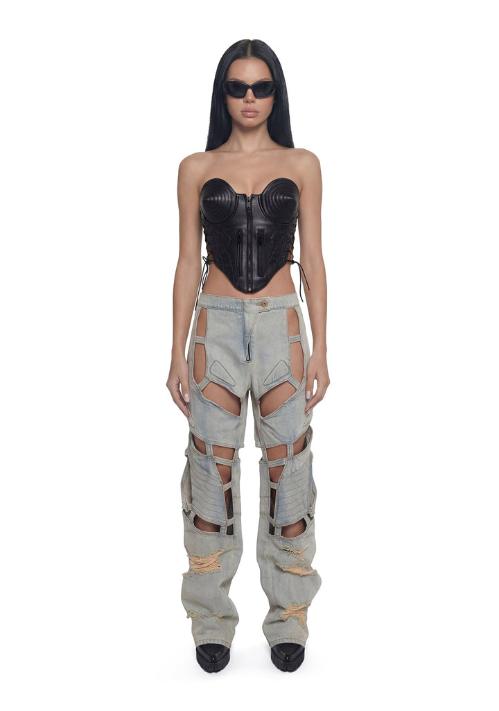 Moto Denim Floating Pants - Light Wash