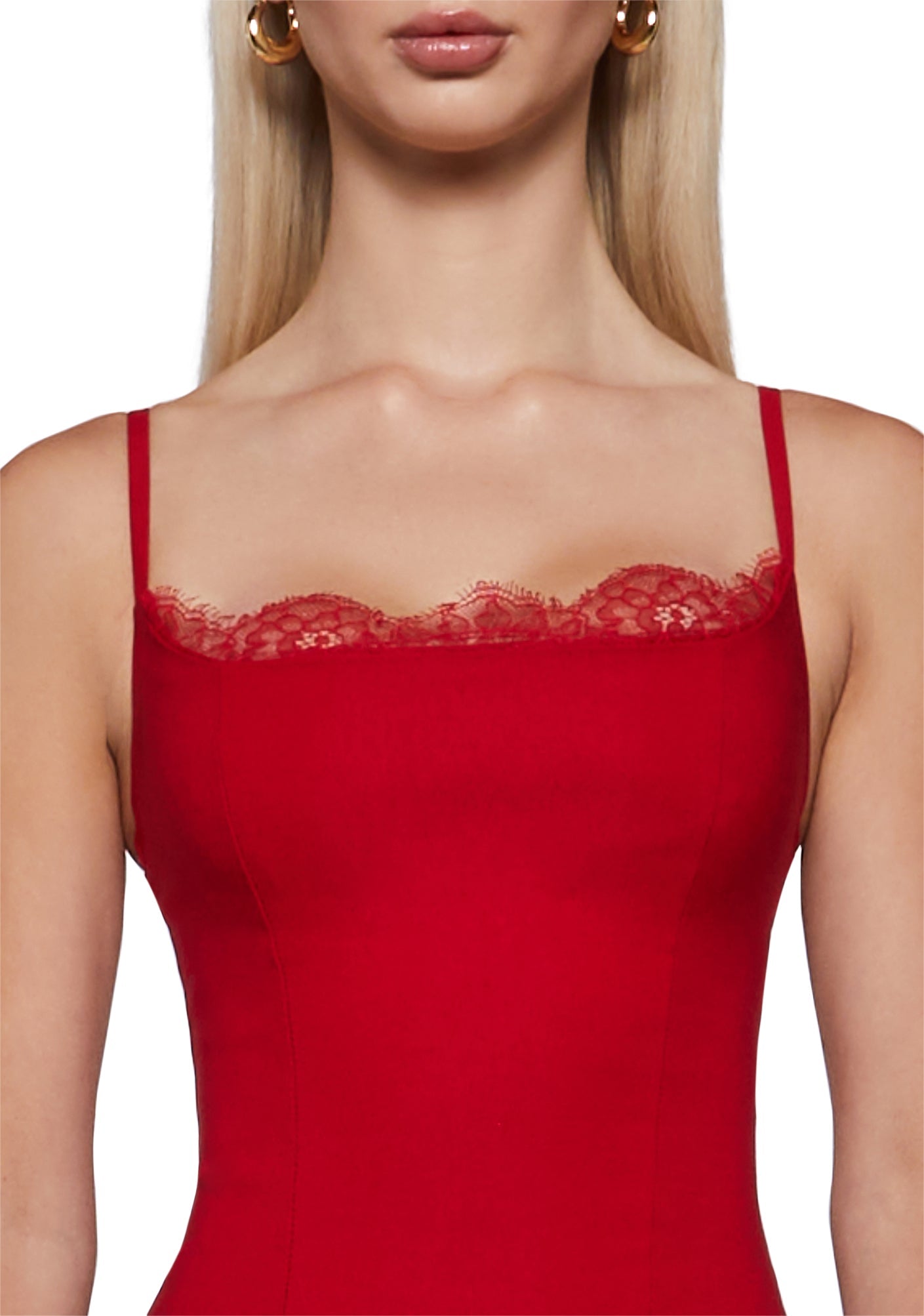 Gina Lace Trim Tank Top - Red