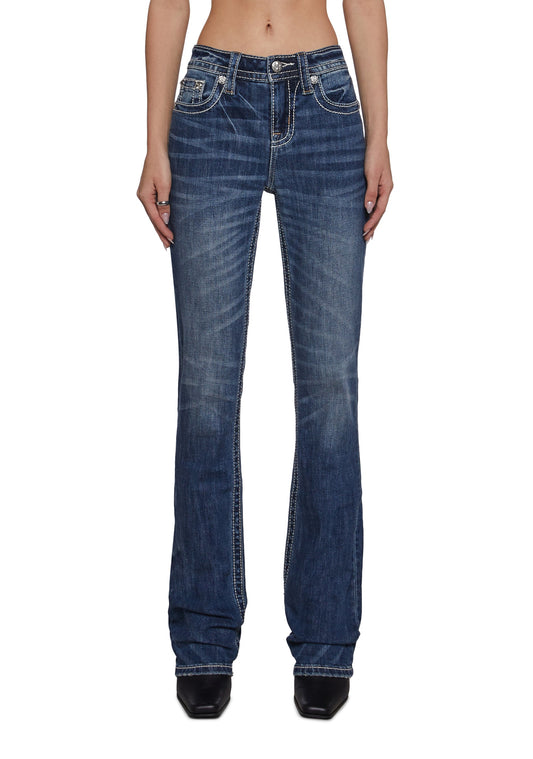 34" Mid Rise Washed Boot Cut Jeans