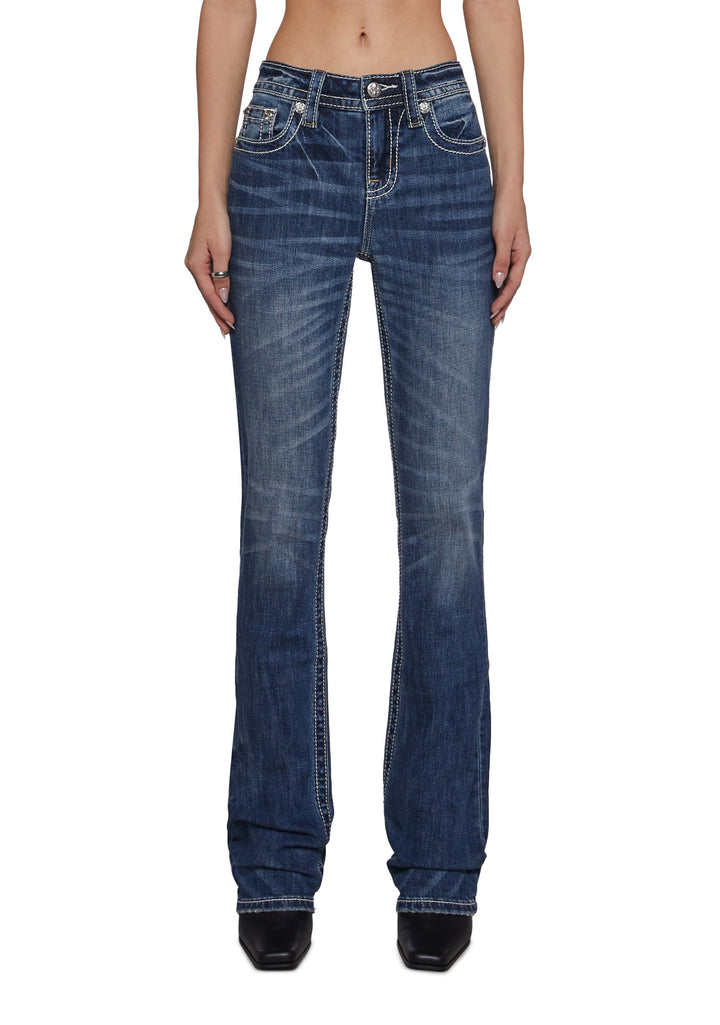 34" Mid Rise Washed Boot Cut Jeans