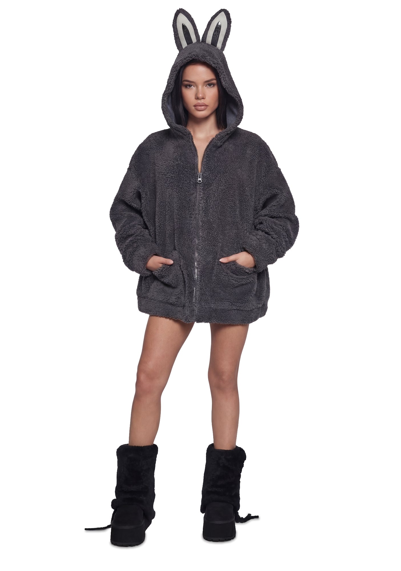 Labubu Sherpa Jacket - Gray