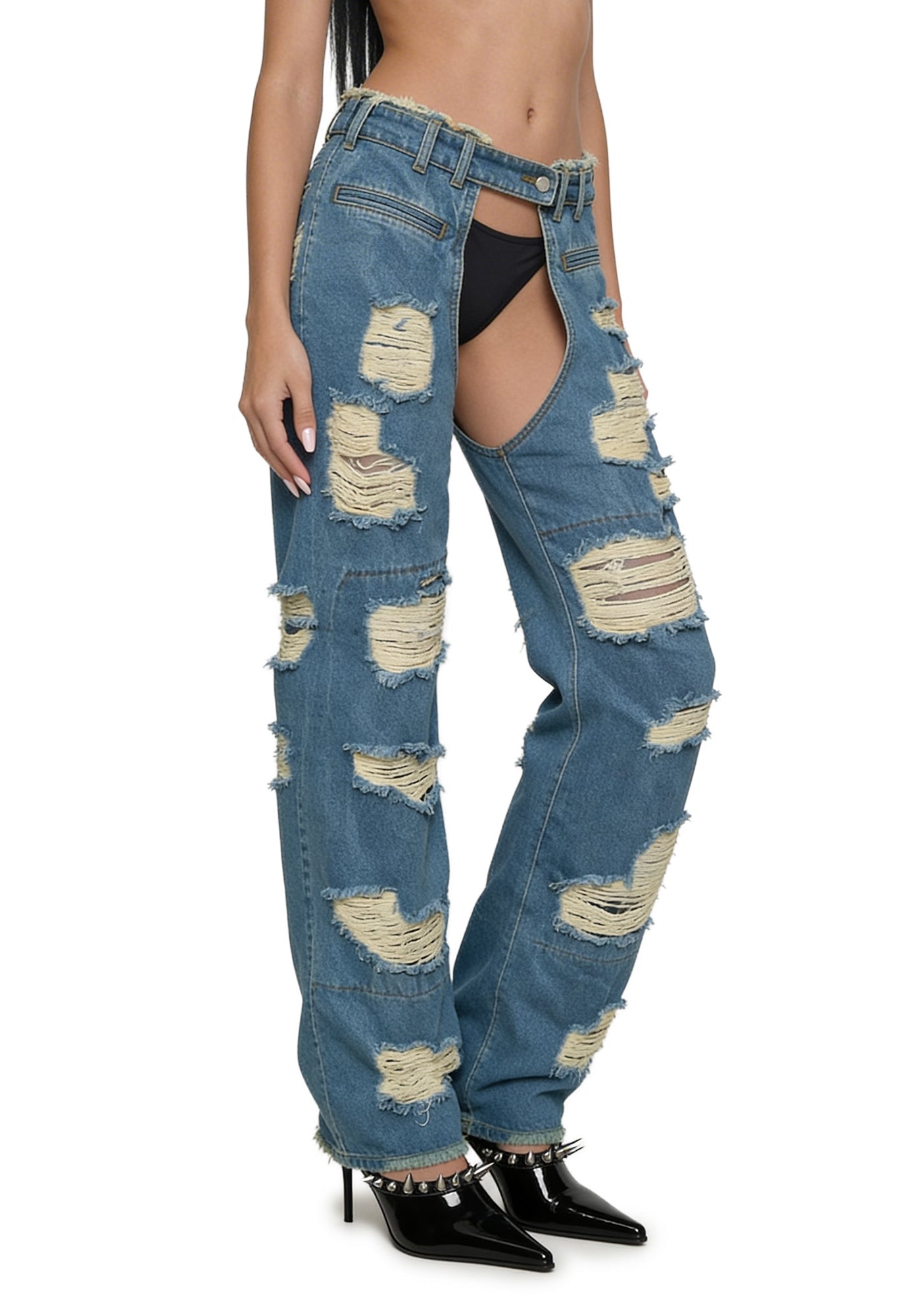 Denim Shredded Chaps - Blue