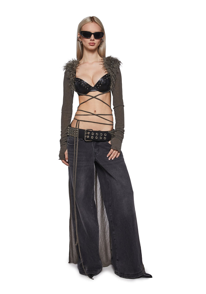 Siren Fur Collar Long Sleeve Duster