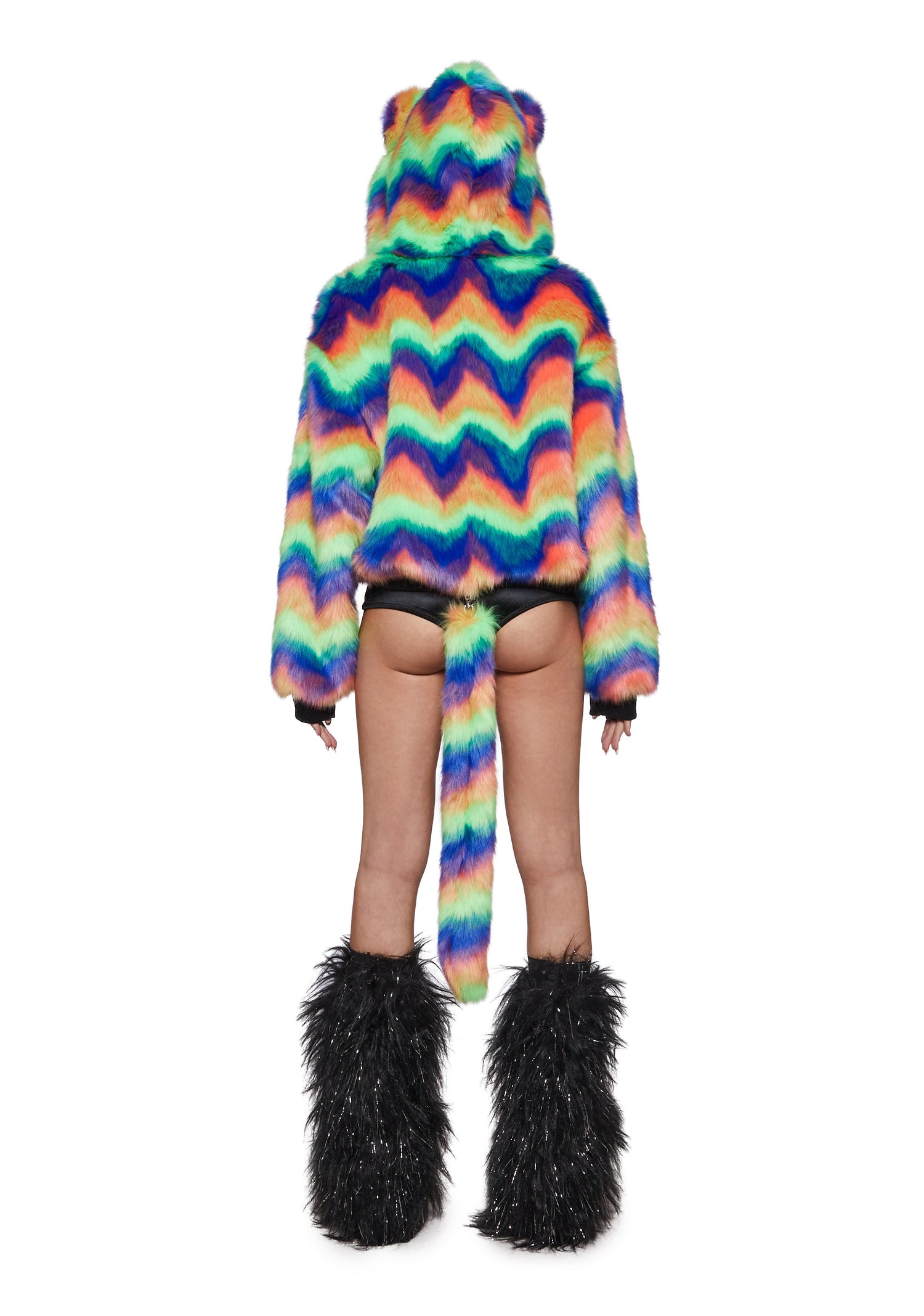 Kaleidoscope Kitten Rainbow Faux Fur Coat