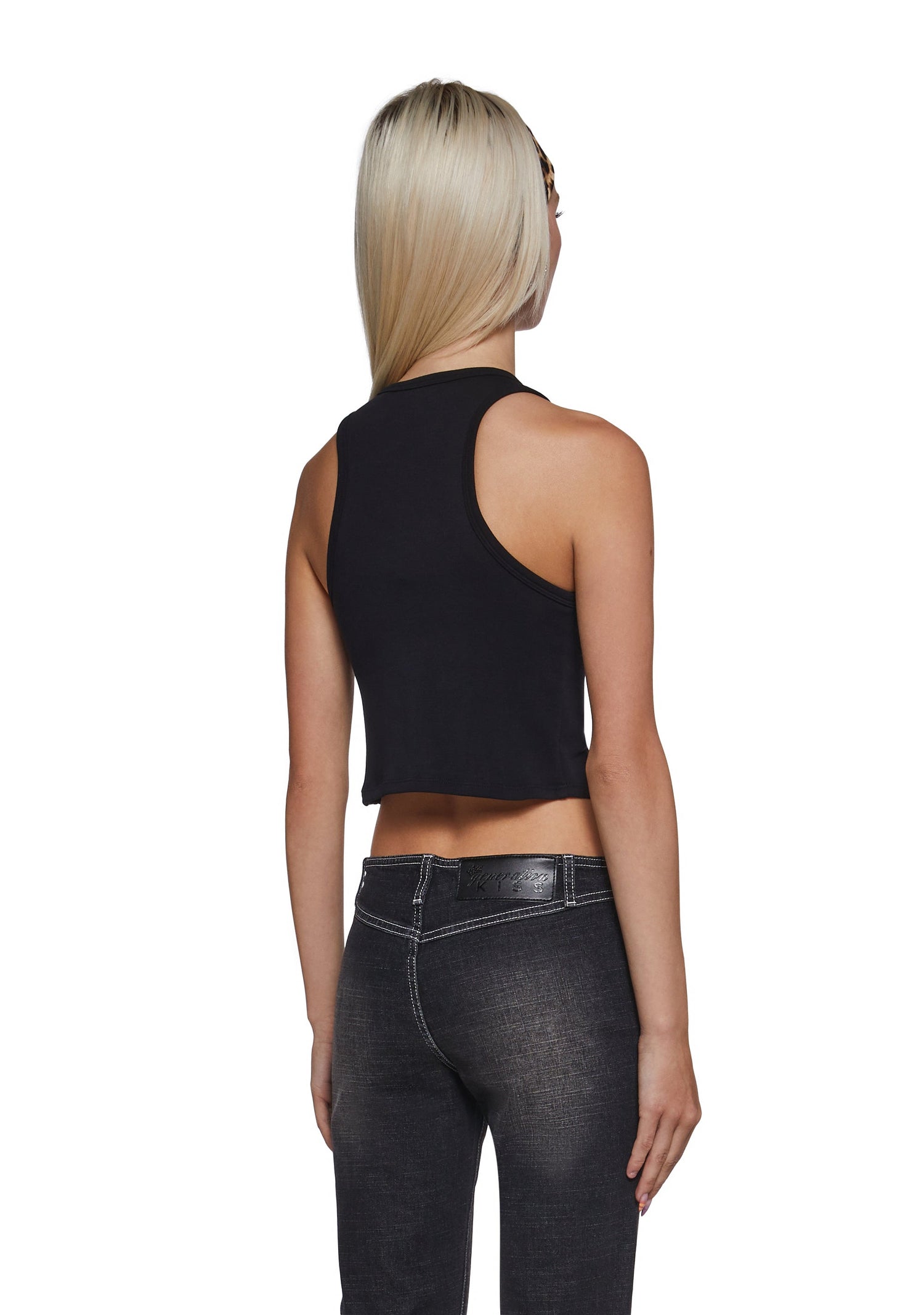 Bling High Neck Seamless Crop Tank - Black