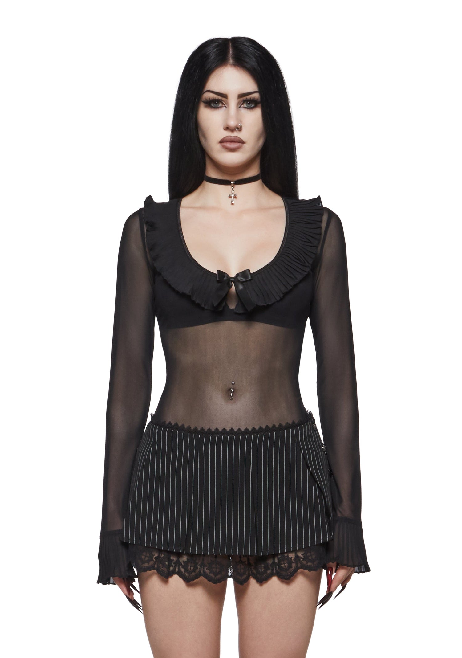 Nancy Mesh Long Sleeve Ruffle Top