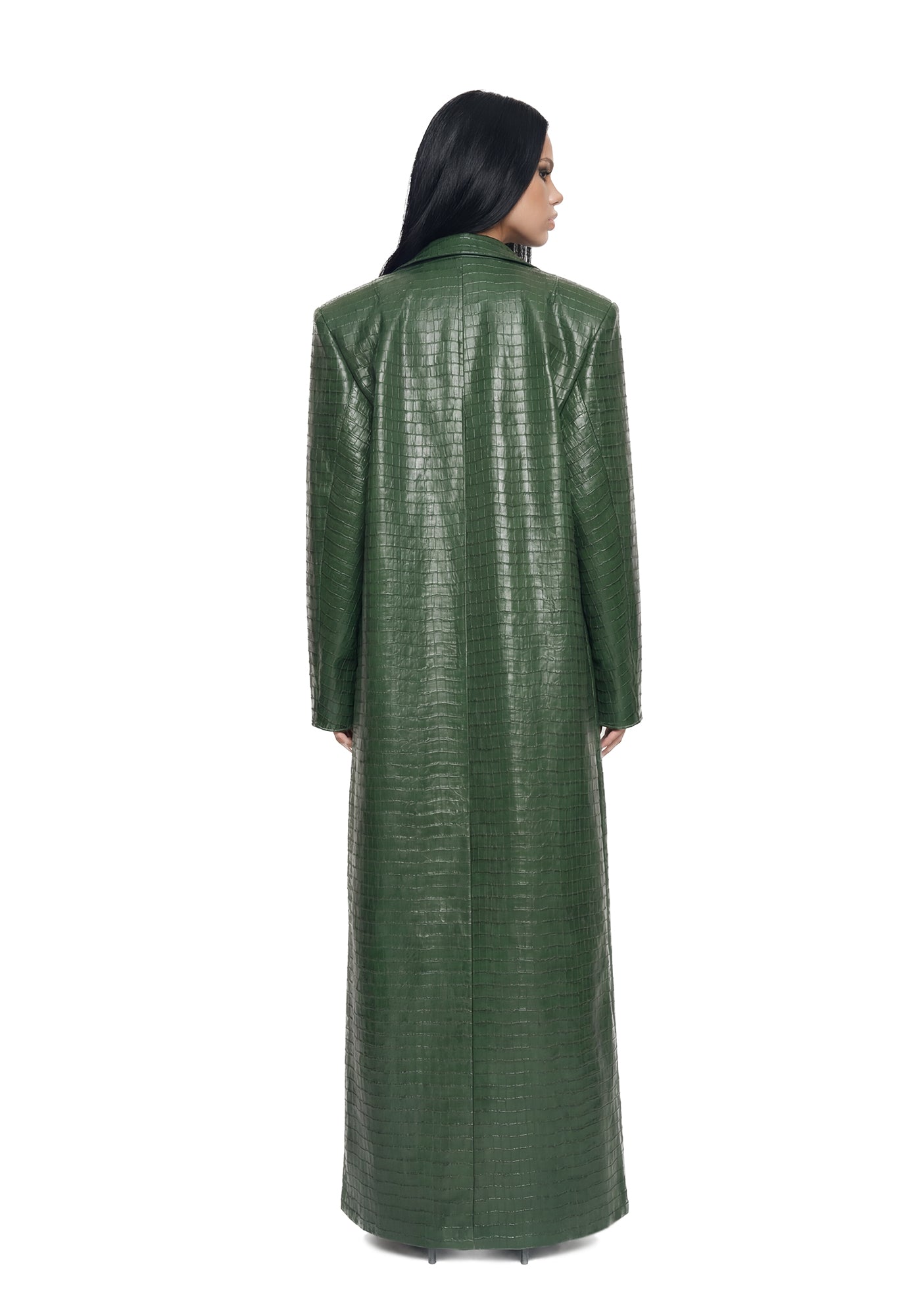 Croc Leather Elongated Blazer Coat - Green