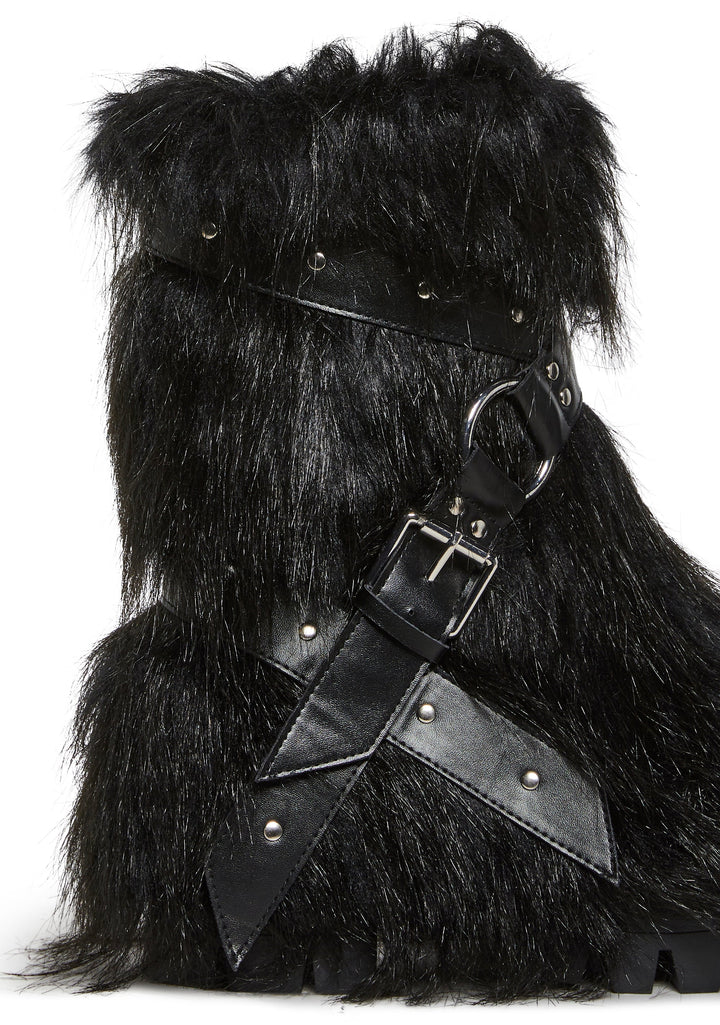 Low Wild Instincts Faux Fur Combat Boots - Black